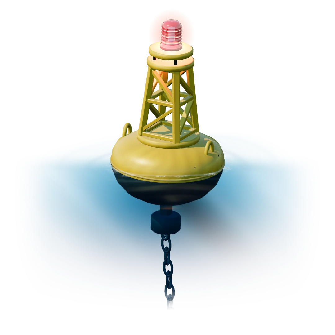 Floating yellow buoy with a mooring chain